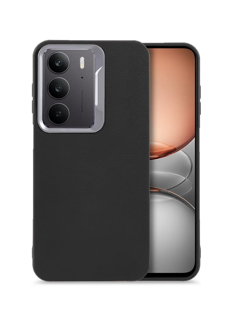 Wtech Realme C75 5G 2025 Anti-fingerprint Luxury Soft Leather PU Back Cover Protective Shield Case Cover (MCFLSN) - Black - Image 1