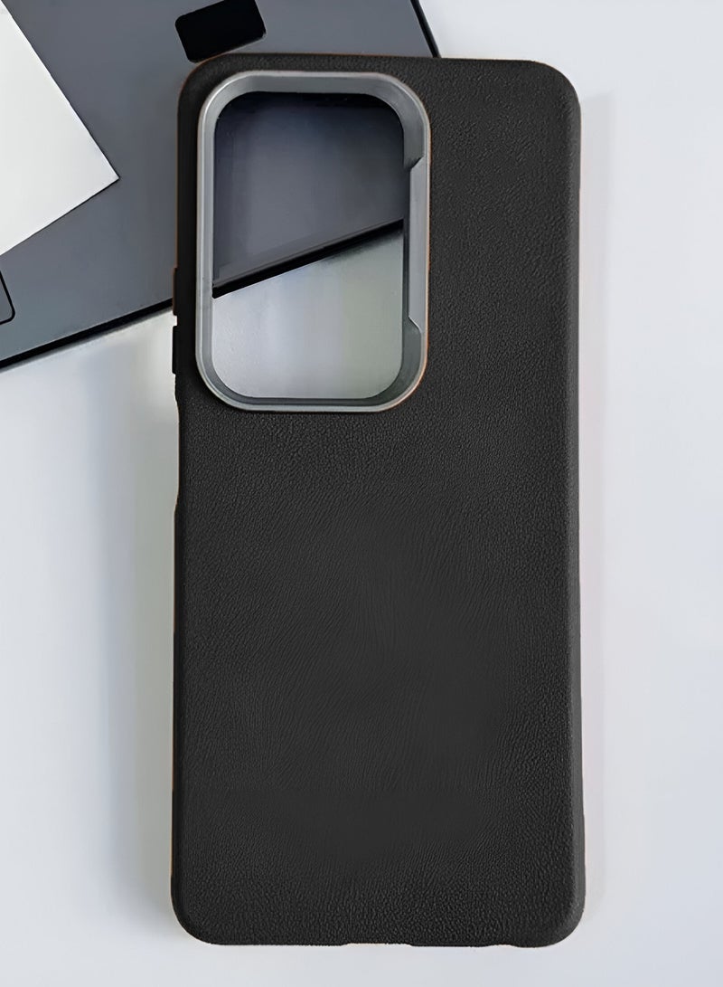 Wtech Realme C75 5G 2025 Anti-fingerprint Luxury Soft Leather PU Back Cover Protective Shield Case Cover (MCFLSN) - Black - Image 4