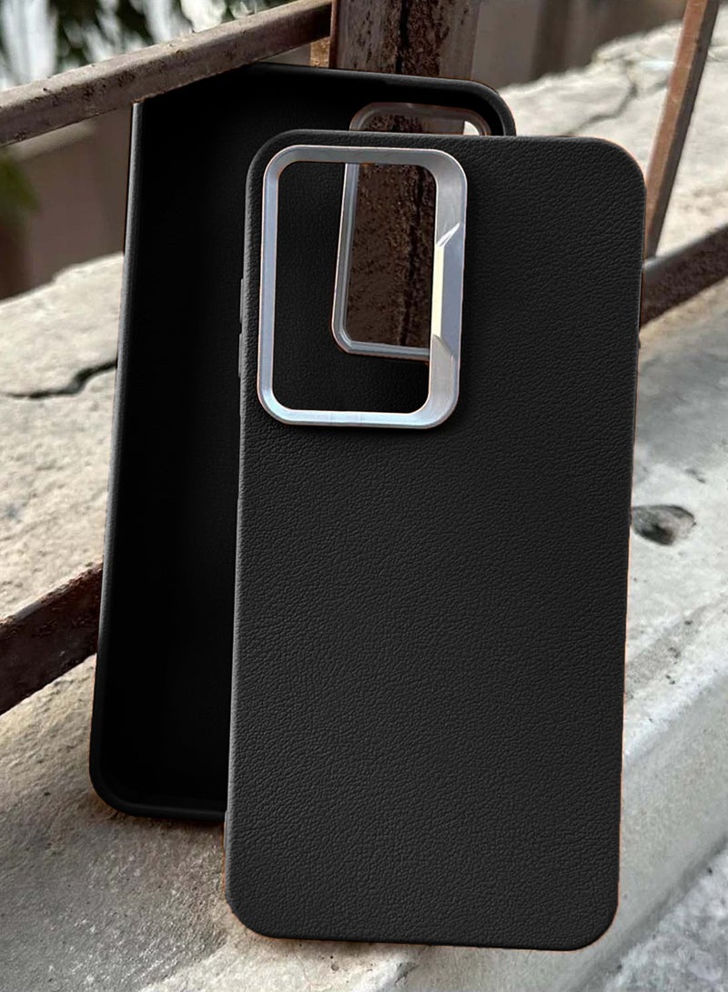 Wtech Realme C75 5G 2025 Anti-fingerprint Luxury Soft Leather PU Back Cover Protective Shield Case Cover (MCFLSN) - Black - Image 3