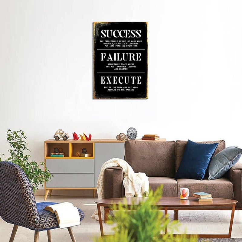 KAWAHONE Inspirational Wall Art Success Quote Execute Failure Definition Framed Canvas Wall Art Positive Motivational Print Artwork for Living Room Office Decor - Image 2