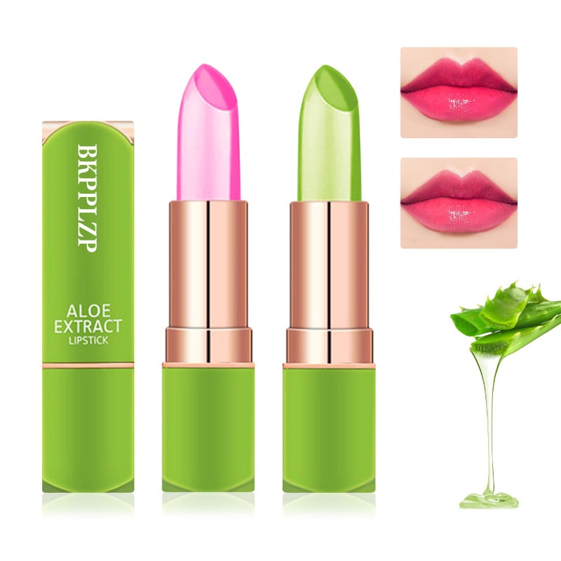 2 Pieces Aloe Vera LipstickLong Lasting Moisturizing Lip BalmNourishing Lip stickLipstickLip BalmMagic Temp Color ChangeWaterproof Lip Gloss Matte Makeup