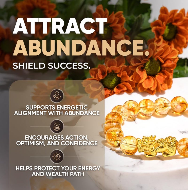 Conscious Items The Ultimate Wealth Bracelet, Citrine Crystal & Pixiu Bracelet for Prosperity & Protection, Abundance Manifesting Bracelets with Prosperity Stone, Wealth Amulet for Men & Women - Image 2