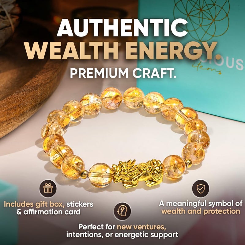 Conscious Items The Ultimate Wealth Bracelet, Citrine Crystal & Pixiu Bracelet for Prosperity & Protection, Abundance Manifesting Bracelets with Prosperity Stone, Wealth Amulet for Men & Women - Image 5