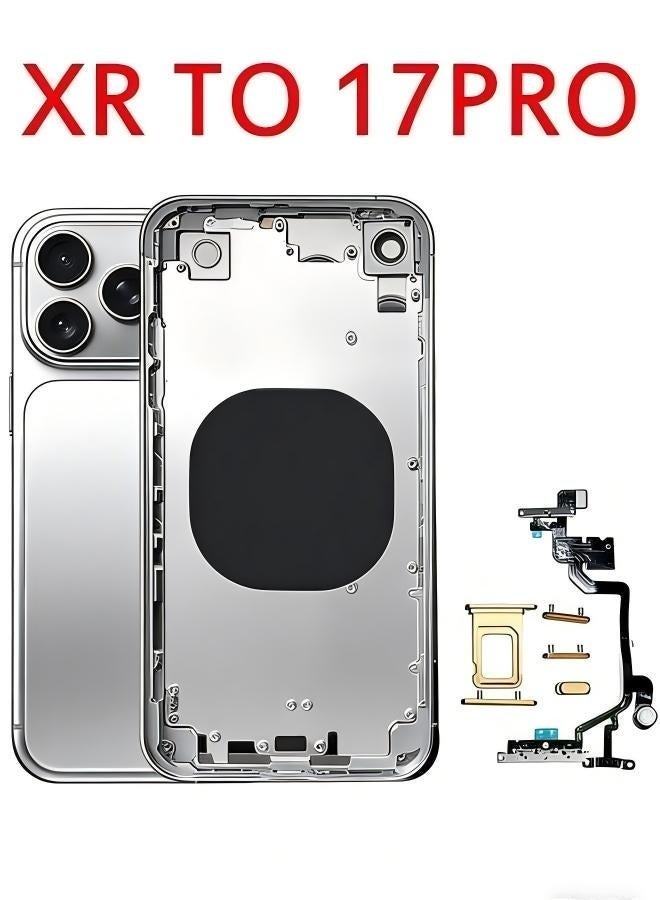 الإسكان لـ XR إلى 17 Pro التحويل استبدال الغطاء الخلفي المجمع بالكامل التيتانيوم DIY Kit-Silver - Image 1