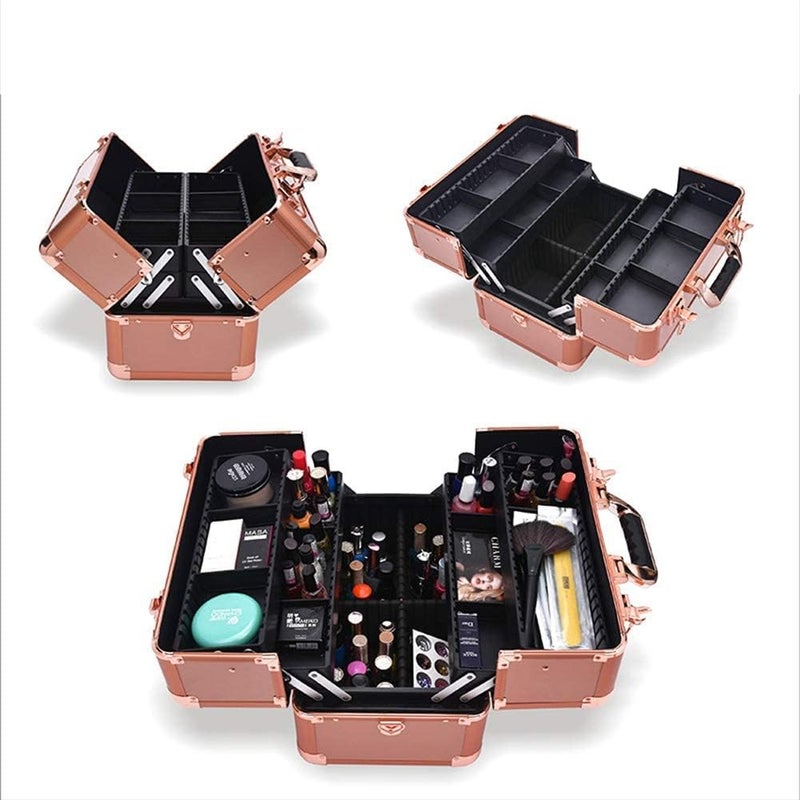 ADSON Professional Beauty Makeup Box Cosmetic Vanity Case/Box (Rose Gold 6) - Image 3