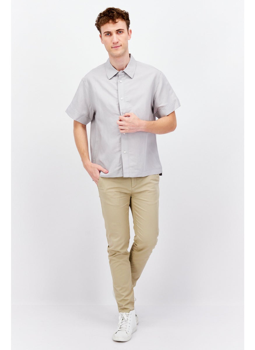 ESPRIT Men Regular Fit Textured Short Sleeves Casual Shirt, Grey  - Image 4