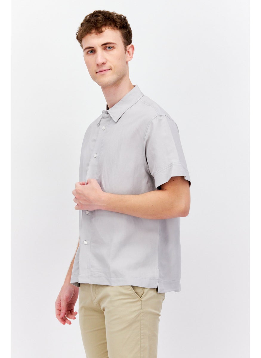 ESPRIT Men Regular Fit Textured Short Sleeves Casual Shirt, Grey  - Image 2