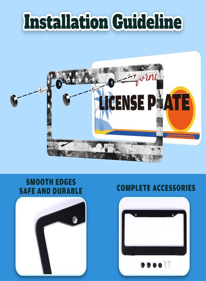 TINALUIN Vintage American Flag License Plate Frame USA Flag Stainless Steel License Plate Holder for Front and Rear Car Tags Funny for Car Decoration Accessories with Screws 6.3 X 12.2 in for Women Men - Image 4
