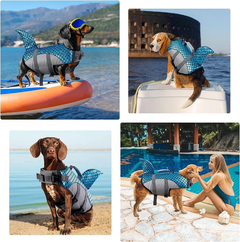 Dog Life Jacket Vest, Adjustable Dogs Swimming Vest with Shark Fin, Safety High Visibility Pet Floatation Vest Life Preserver for Small Medium and Large Dogs for Swimming and Boating (S, Pink)