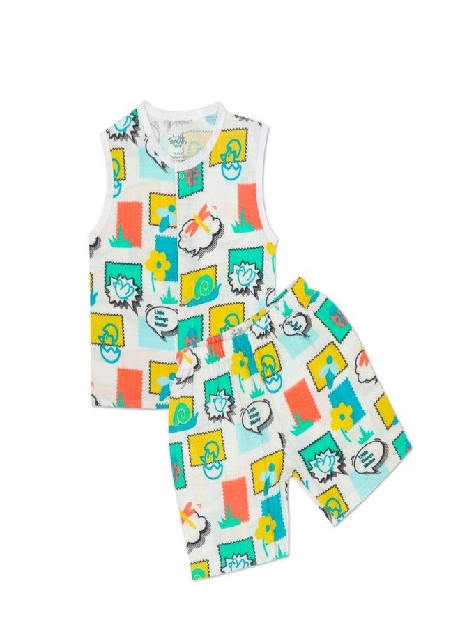 A toddler thing - 100% Organic Cotton Muslin Jabla & Shorts | Toddler Tales | White | Size - Newborns | for Boys & Girls | Super Soft & Breathable Baby Products | Casual Clothing - Image 1