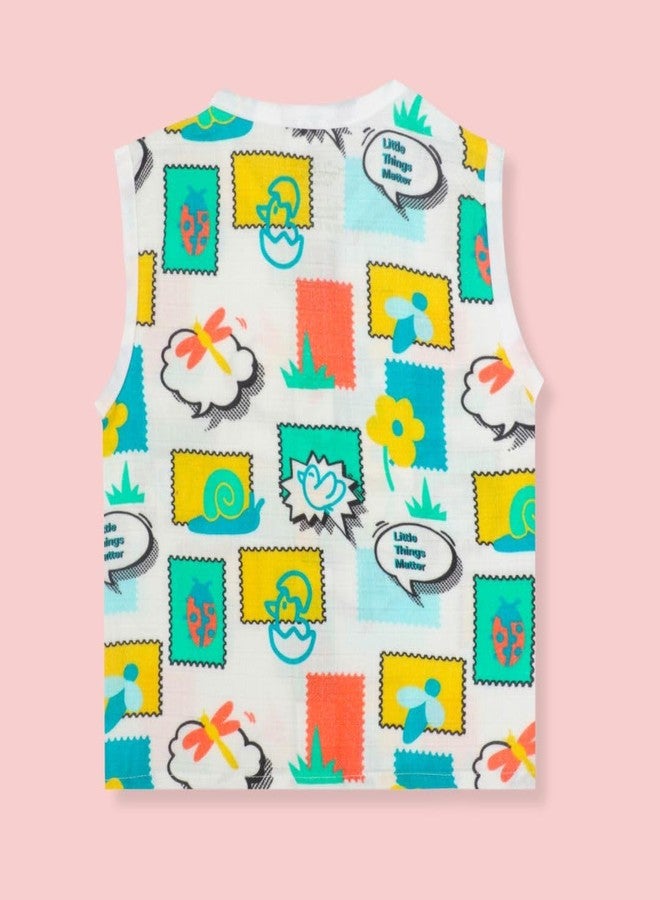 A toddler thing - 100% Organic Cotton Muslin Jabla & Shorts | Toddler Tales | White | Size - Newborns | for Boys & Girls | Super Soft & Breathable Baby Products | Casual Clothing - Image 2
