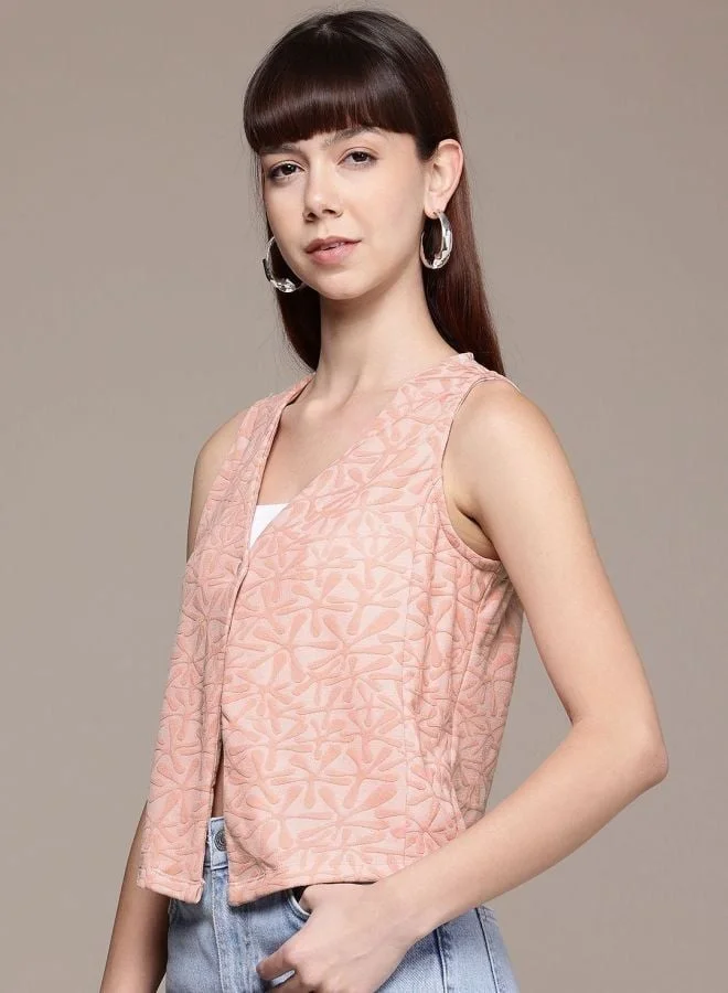 Freehand Women Regular Fit Textured V-Neck Sleeveless Wrap Top