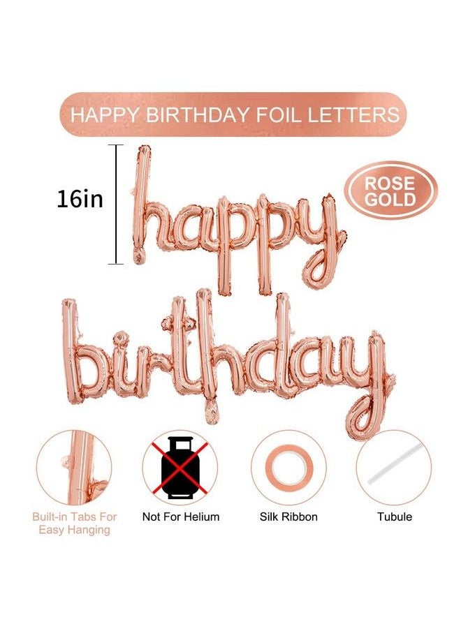TONIFUL - Rose Gold Happy Birthday Balloons Banner 16 Inch Mylar Foil Script / Cursive Letters Birthday Sign Banner Balloon Reusable Material For Girls Boys Kids & Adults Birthday Decorations - Image 1