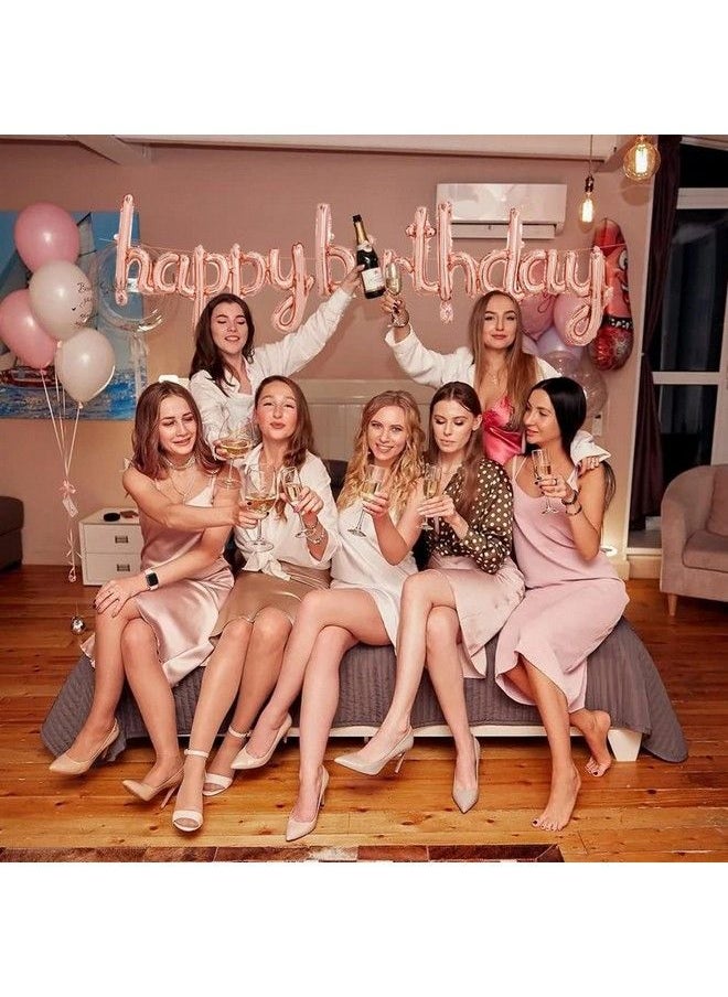 TONIFUL - Rose Gold Happy Birthday Balloons Banner 16 Inch Mylar Foil Script / Cursive Letters Birthday Sign Banner Balloon Reusable Material For Girls Boys Kids & Adults Birthday Decorations - Image 1