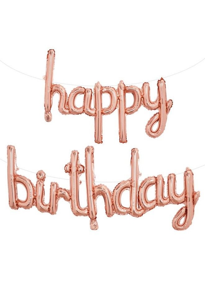 TONIFUL - Rose Gold Happy Birthday Balloons Banner 16 Inch Mylar Foil Script / Cursive Letters Birthday Sign Banner Balloon Reusable Material For Girls Boys Kids & Adults Birthday Decorations - Image 1