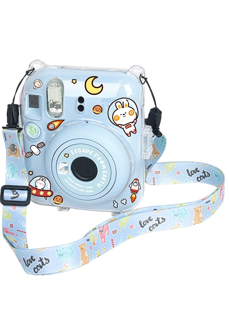 سيوسي Clear Case for Fuji Instax Mini 12/Polaroid Mini 12, Case for Fujifilm Instax Mini 12 Instant Camera with Back Photos Pocket, Shoulder Strap and Beautiful Sticker - Image 3