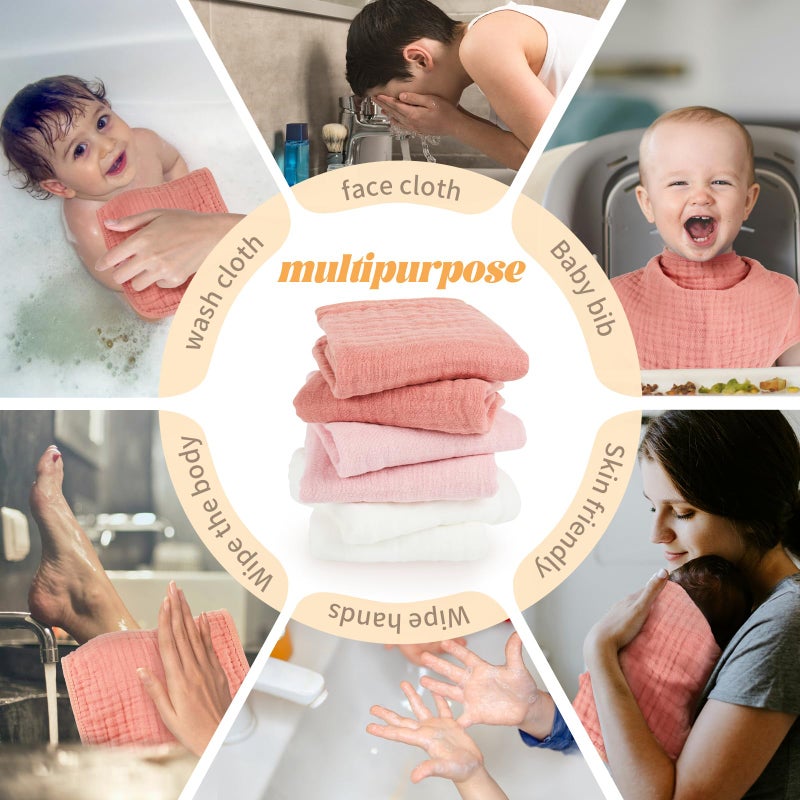 MIGIOL Baby Burp Cloth 100% Cotton Newborn Cotton Muslin Burp Cloth 10x20 inches (White & Pink 6 Pieces) - Image 5
