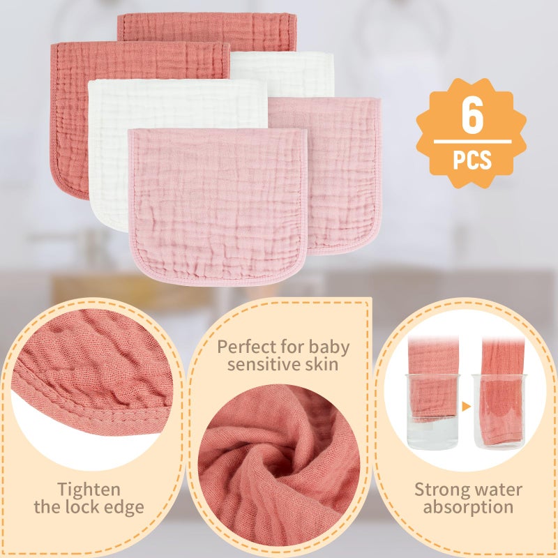 MIGIOL Baby Burp Cloth 100% Cotton Newborn Cotton Muslin Burp Cloth 10x20 inches (White & Pink 6 Pieces) - Image 4