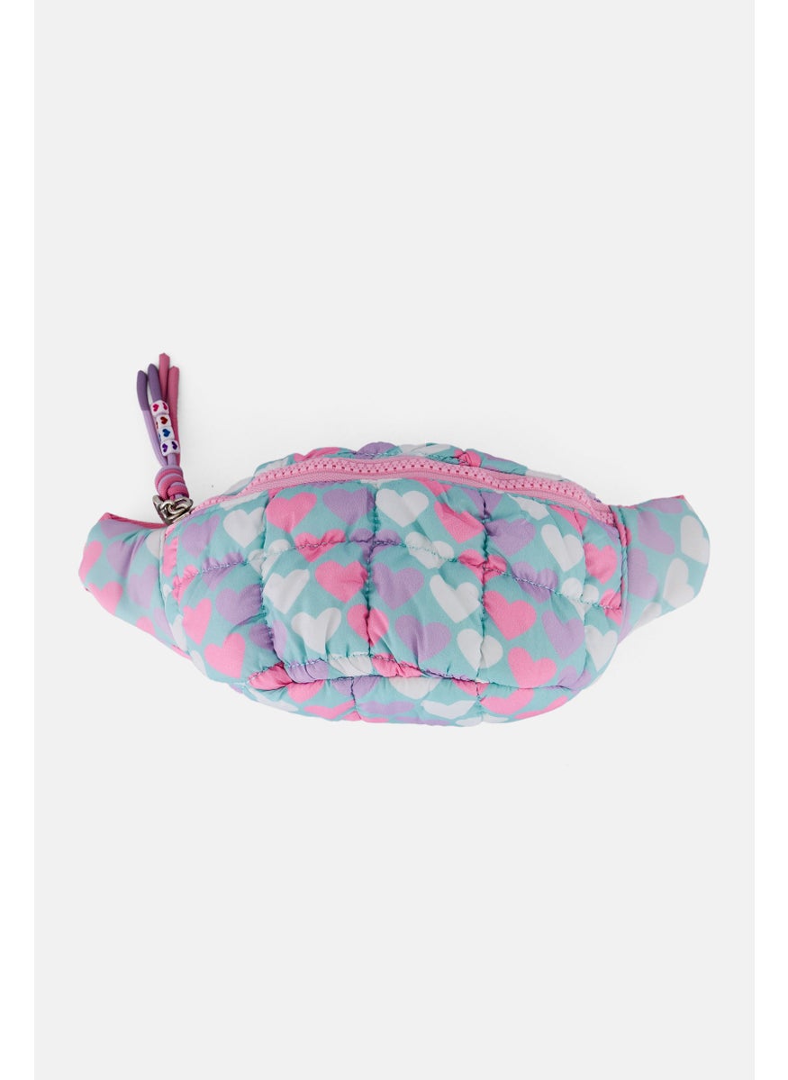 Miss Gwen's OMG Kids Girl Heart Print Fanny Pack, Light Aqua  - Image 1