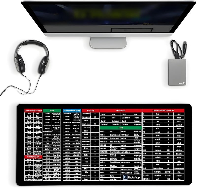 KRESHU Anti-Slip Keyboard Pad | Keyboard Shortcuts Printed Super Large Mouse Keyboard Mat | Keyboard Shortcuts Office Software Printed | Thickened Lock Edge Pad for Desk PC Laptop Office (Pack of 1) - Image 4