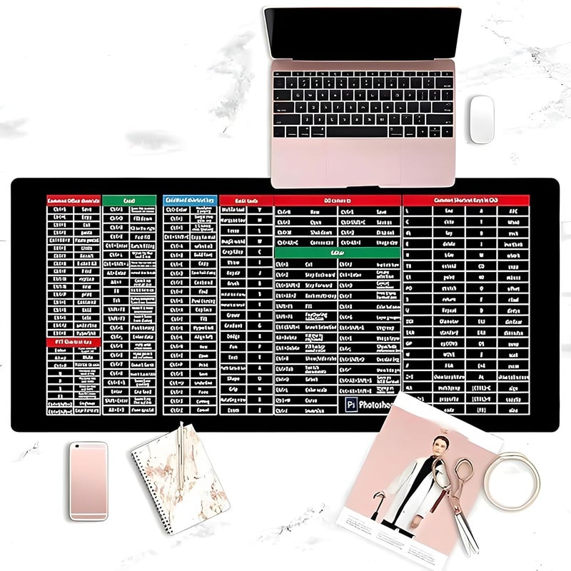 KRESHU Anti-Slip Keyboard Pad | Keyboard Shortcuts Printed Super Large Mouse Keyboard Mat | Keyboard Shortcuts Office Software Printed | Thickened Lock Edge Pad for Desk PC Laptop Office (Pack of 1) - Image 2