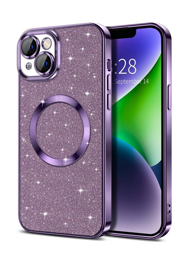 ShebSheb iPhone 14 Case Glitter, Clear Magnetic Phone Cases with Camera Lens Protector [Compatible with MagSafe] Bling Sparkle Plating Soft TPU Slim Shockproof Protective Cover Women Girls  - Image 1