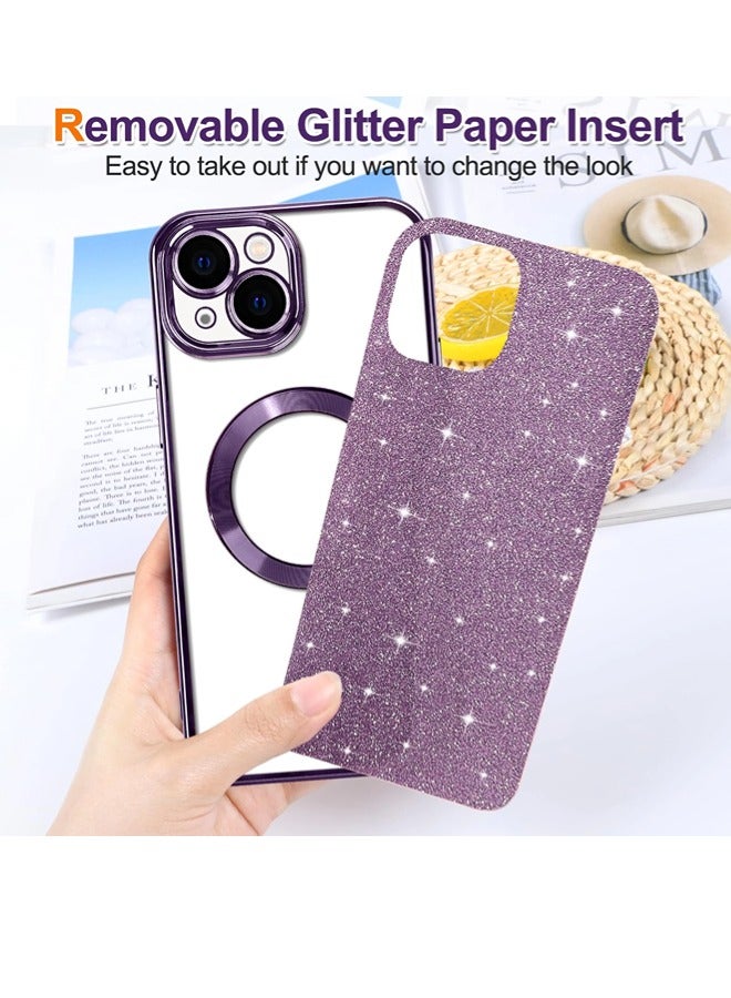 ShebSheb iPhone 14 Case Glitter, Clear Magnetic Phone Cases with Camera Lens Protector [Compatible with MagSafe] Bling Sparkle Plating Soft TPU Slim Shockproof Protective Cover Women Girls  - Image 2