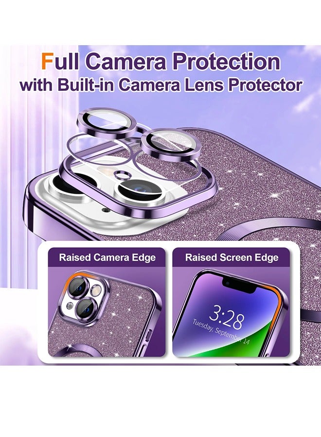 ShebSheb iPhone 14 Case Glitter, Clear Magnetic Phone Cases with Camera Lens Protector [Compatible with MagSafe] Bling Sparkle Plating Soft TPU Slim Shockproof Protective Cover Women Girls  - Image 3