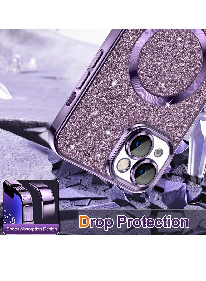 ShebSheb iPhone 14 Case Glitter, Clear Magnetic Phone Cases with Camera Lens Protector [Compatible with MagSafe] Bling Sparkle Plating Soft TPU Slim Shockproof Protective Cover Women Girls  - Image 4