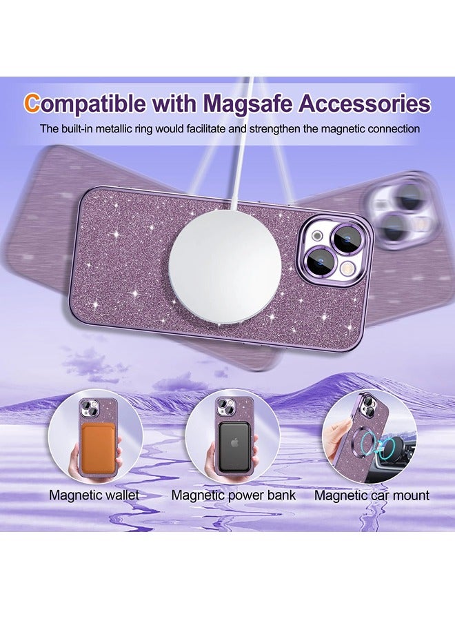 ShebSheb iPhone 14 Case Glitter, Clear Magnetic Phone Cases with Camera Lens Protector [Compatible with MagSafe] Bling Sparkle Plating Soft TPU Slim Shockproof Protective Cover Women Girls  - Image 5