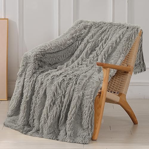 Tuddrom Decorative Extra Soft Faux Fur Blanket Twin Size 70 x 78Solid Reversible Fuzzy Fluffy Cozy Plush Fleece Comfy Microfiber Blanket for Couch Sofa BedQuiet Grey