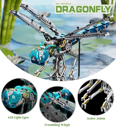 Loyratche Mechanical Dragonfly Building Blocks for Adults Compatible with Lego Insect Animal World Model with Light Display Stand Educational STEM Toys for Teens Home or Office Dcor 866PCS - Image 5
