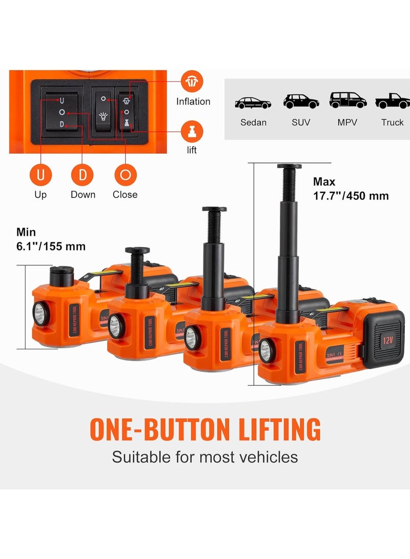 Electric Car Jack, 5 Ton Hydraulic Jack Lift with Electric Impact Wrench, Built-in Inflatable Pump, and LED Light for SUV MPV Sedan Truck Change Tires Garage Repair. - Image 3