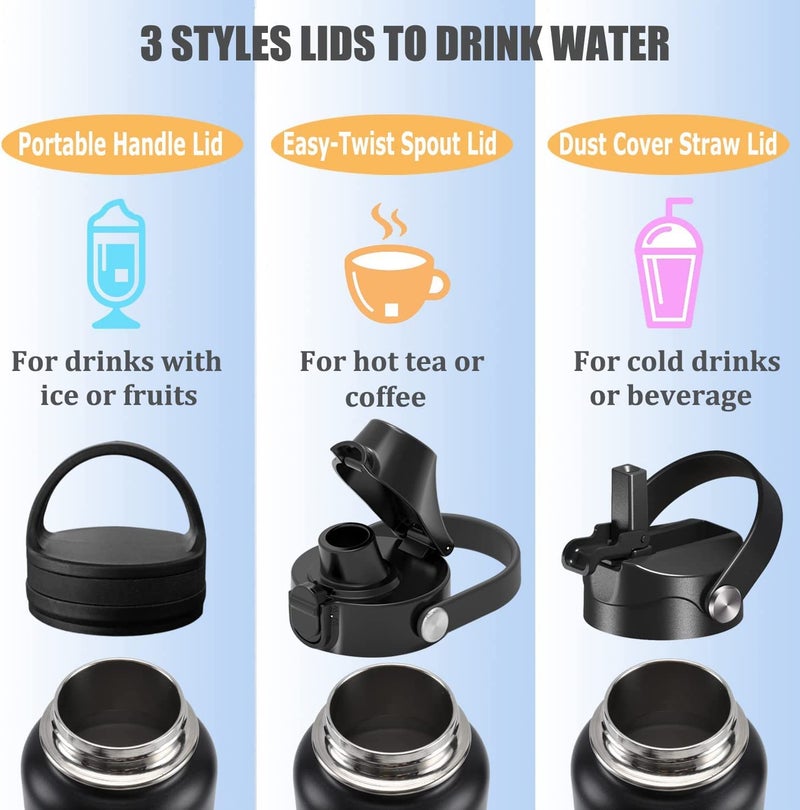 POYAKU Water Bottle Insulated 32oz 40oz 64oz 128oz Straw Lid Spout Lid & 3 Lids, Leak Proof, Vacuum Insulated,Stainless Steel Water Bottle Wide Mouth for Sports, Gym or Office (64oz Indigo Crush, 64 oz) - Image 4