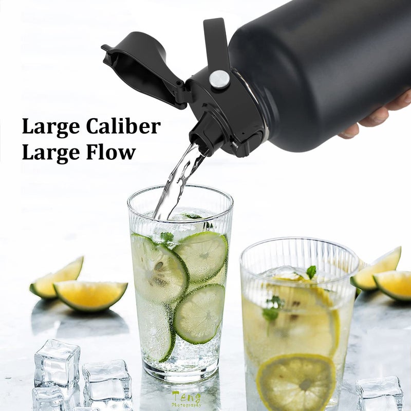 POYAKU Water Bottle Insulated 32oz 40oz 64oz 128oz Straw Lid Spout Lid & 3 Lids, Leak Proof, Vacuum Insulated,Stainless Steel Water Bottle Wide Mouth for Sports, Gym or Office (64oz Indigo Crush, 64 oz) - Image 5