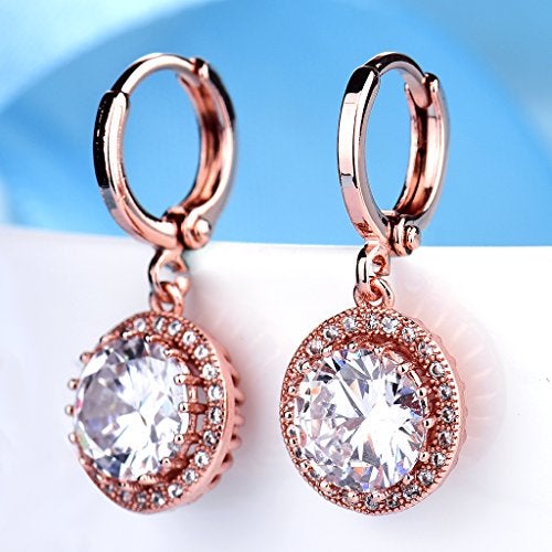 GULICX "GULICX Rose Gold Electroplated Vintage Style Hoop Earrings with Zircon Dangle and Leverback for Women" - Image 5