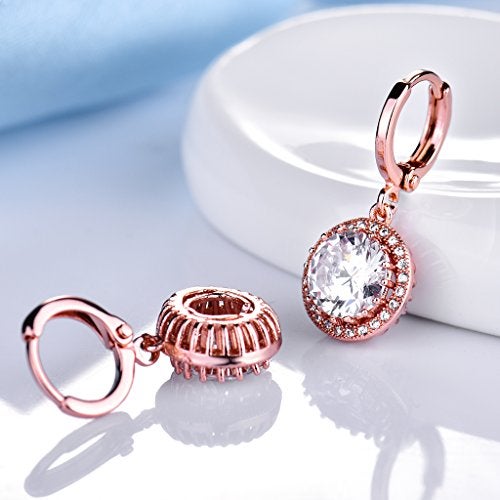 GULICX "GULICX Rose Gold Electroplated Vintage Style Hoop Earrings with Zircon Dangle and Leverback for Women" - Image 4