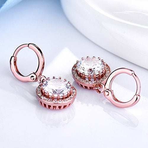 GULICX "GULICX Rose Gold Electroplated Vintage Style Hoop Earrings with Zircon Dangle and Leverback for Women" - Image 3
