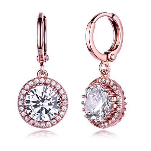 GULICX "GULICX Rose Gold Electroplated Vintage Style Hoop Earrings with Zircon Dangle and Leverback for Women" - Image 1