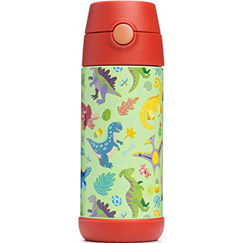 Snug Insulated Kids Water Bottle with Straw & Spout – Double-Wall Stainless Steel, Leakproof, Easy-Flip Lid – For School, Travel, Toddlers & Big Kids - Dinosaurs, 12oz - Image 4