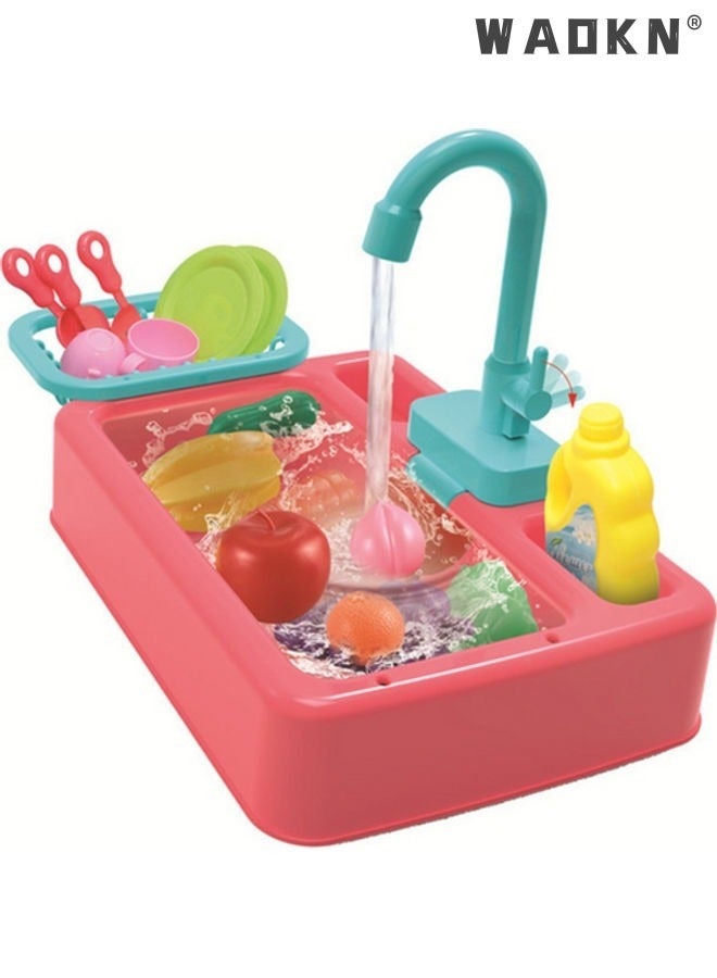 دبليو أيه أو كي أن ألعاب بالوعة المطبخ ، غسالة صحون كهربائية للأطفال تلعب بالوعة بمياه جارية ، تتظاهر بلعب ألعاب المطبخ للأولاد البنات الأطفال الصغار تعميم المياه مطبخ أطفال متنوع لعب دور ألعاب غسالة الصحون - Image 2