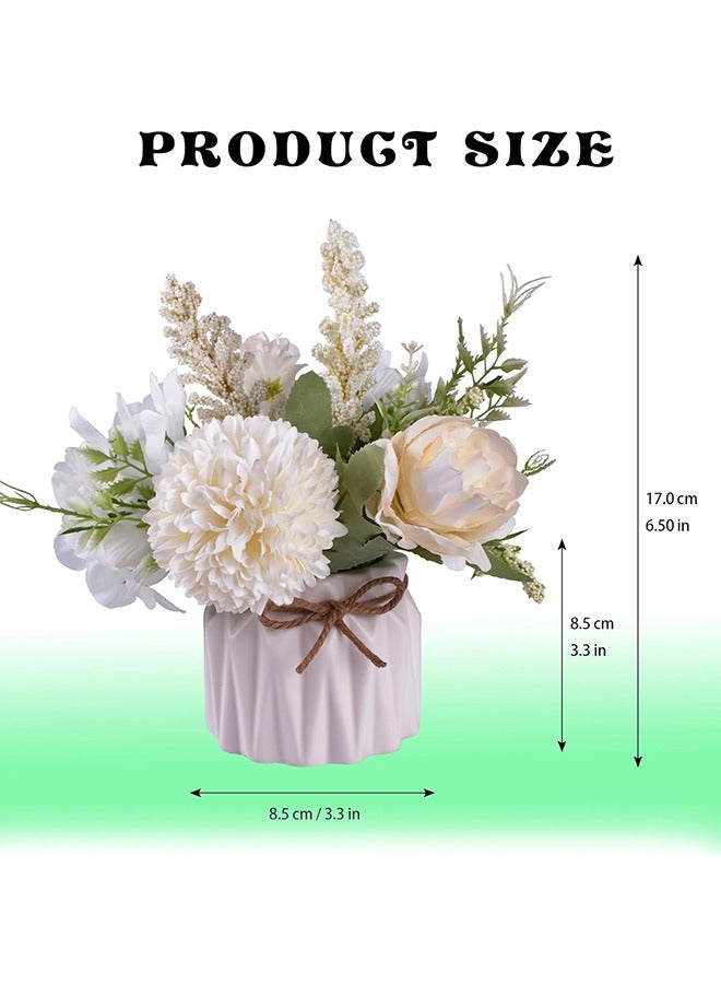 Generic Artificial Potted Flowers White, Small Ceramic Vase Fake Flower Plants Desktop Decoration Indoor for Home and Office, Faux Flowers Hydrangea Decora for Table, Bookshelf, Bedroom, Living Room (White)  - Image 3
