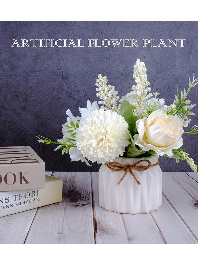 Generic Artificial Potted Flowers White, Small Ceramic Vase Fake Flower Plants Desktop Decoration Indoor for Home and Office, Faux Flowers Hydrangea Decora for Table, Bookshelf, Bedroom, Living Room (White)  - Image 2