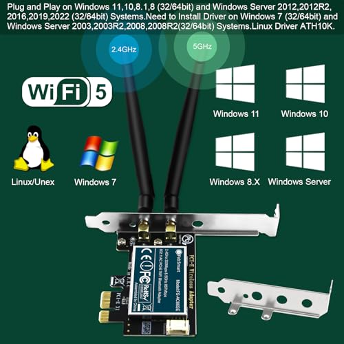 FebSmart Wireless-AC Dual Band 1200Mbps (2.4GHz 300Mbps and 5GHz 867Mbps) PCI Express WiFi Card for Windows XP, 7, 8.x, 10, 11 (32/64bit) and Windows Server Desktop PCs, PCIE WiFi Adapter (FS-AC86SE) - Image 3