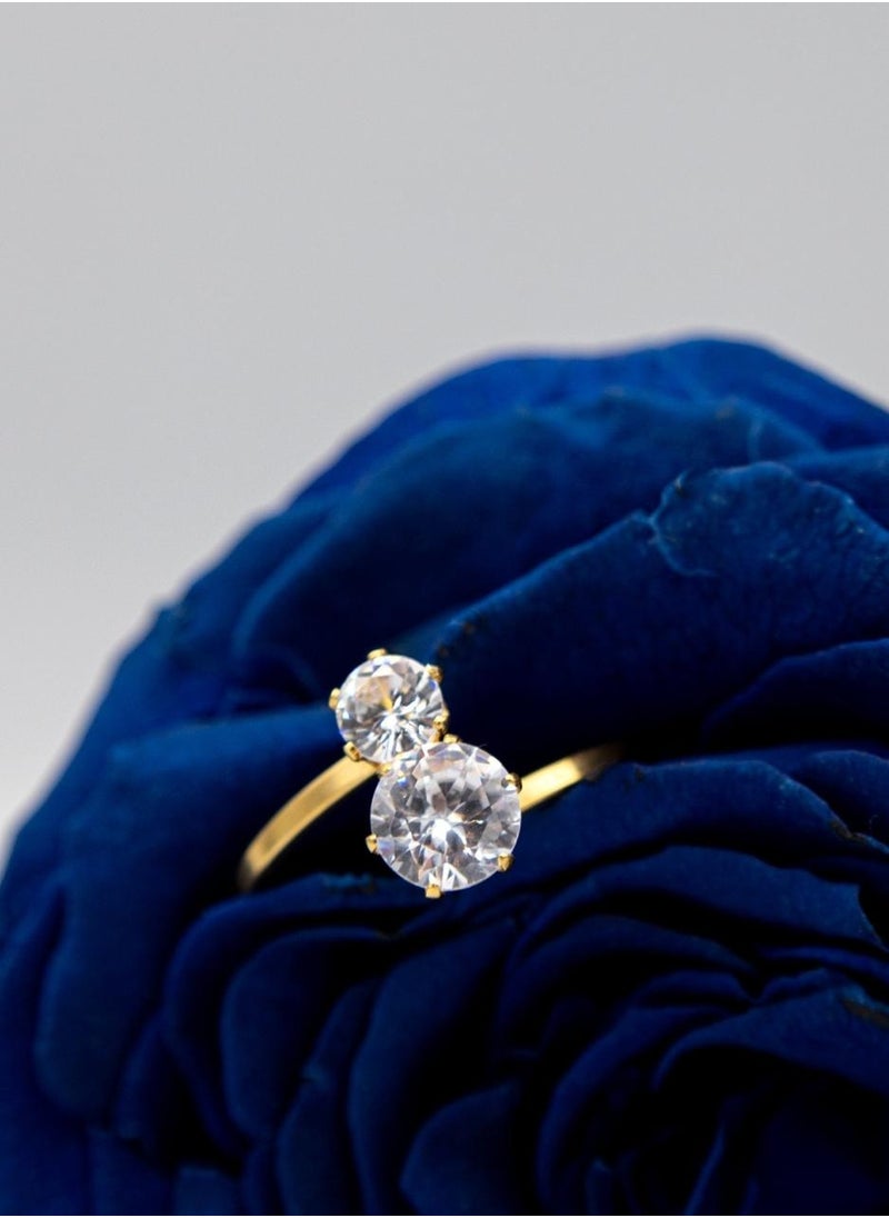 mjuhurat Elegant Twin Stone Gold-Plated Crystal Ring  - Image 1