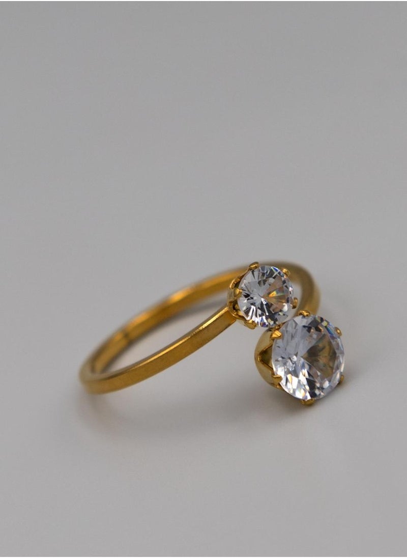 mjuhurat Elegant Twin Stone Gold-Plated Crystal Ring  - Image 3