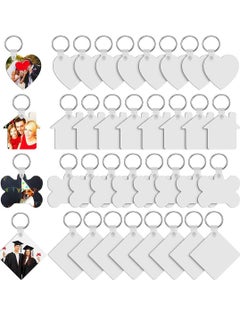 Y&D 32 Pieces Blank Keychain Sublimation MDF DIY Crafts with Key Ring Double-Side Printed Heat Transfer Shrink Art Kit for Graduation Day Present (Square, Heart, Bone, House)  - Image 1