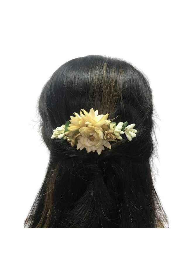 ACCESSHER Indowestern Style Multicolour Acrylic Material Fancy Artificial Flowers Embedded Statement Bridal Hair Comb Pins/Hair Pins For Women Pack Of 3 - Image 3