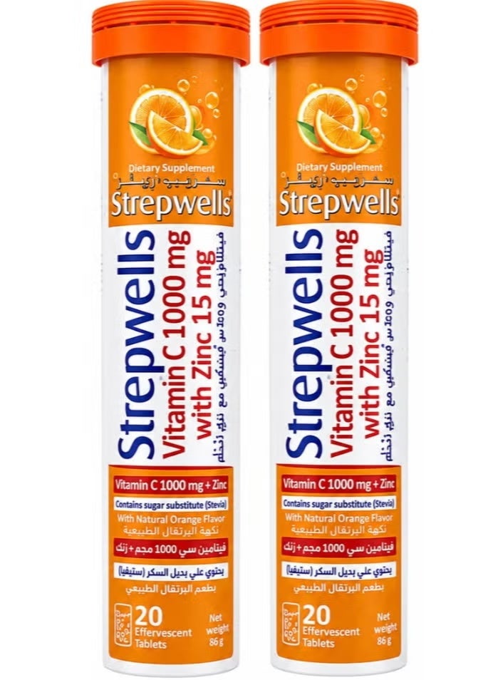 StrepWells Pack Of 2 STREPWELLS Vitamin C 1000MG+ZINC 15MG 20 EFF - Image 2