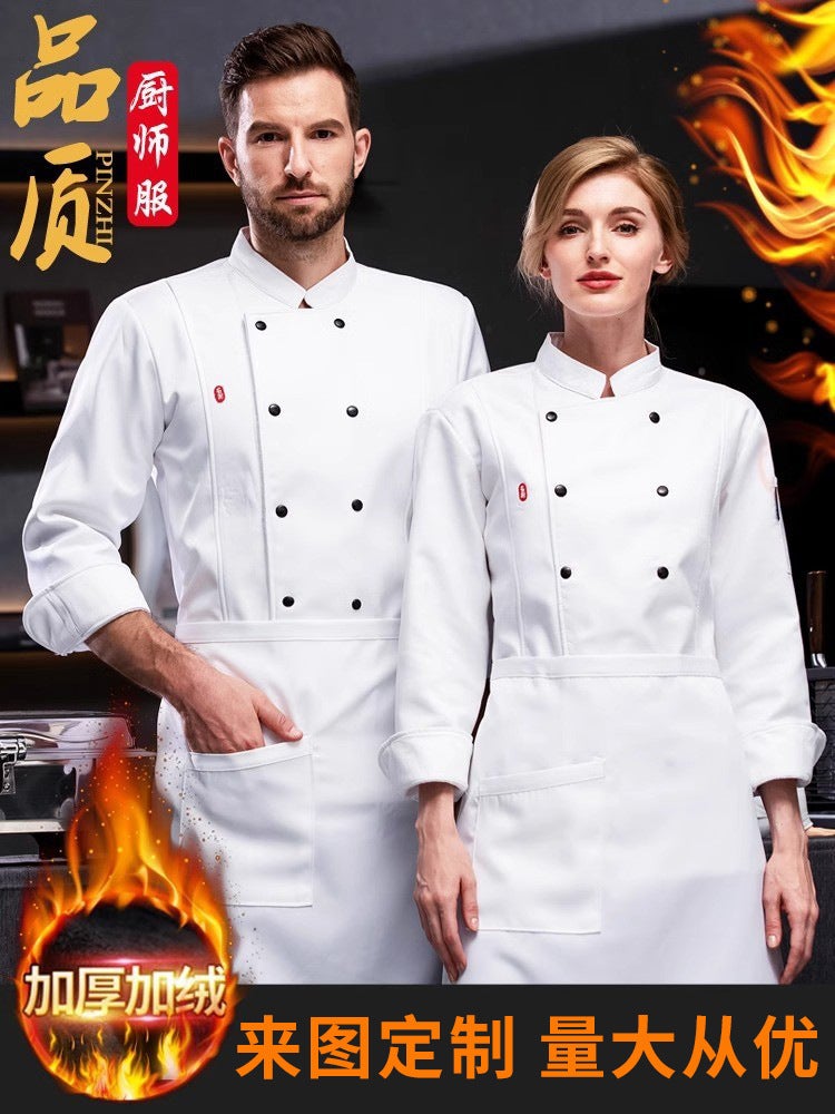 New Velvet Thickeneded Kitchen Chef Work Clothes For Men And Women Long-Sleeved Catering Kitchen Labor Protection Work Uniforms - Image 2